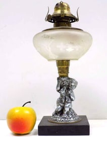 MYTHOLOGIC FIGURAL SILVER & BRASS OIL LAMP