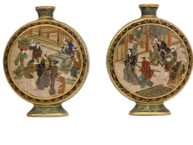 JAPANESE EMPEROR MINIATURE SATSUMA PORCELAIN VASES