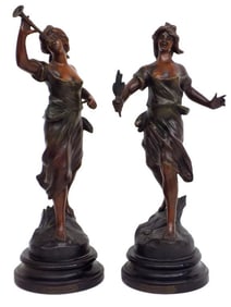 VICTORIAN MAIDEN FAME & SUCCESS BRONZED STATUES