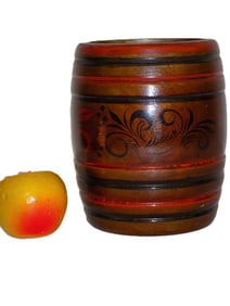 VINTAGE FOLK ART DECORATED WOODEN BARREL JAR