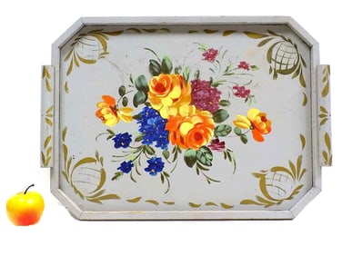 FLORAL BOUQUET TOLE PAINTED WOODEN TRAY