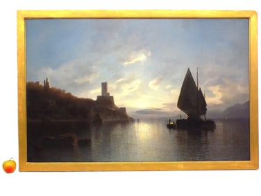 JULIUS KOHNHOLZ - LARGE LUMINIST LAKE SAILBOATS PAINTING
