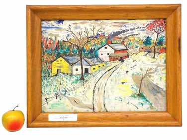 VINTAGE FOLK ART WINTER SCENE PAINTING