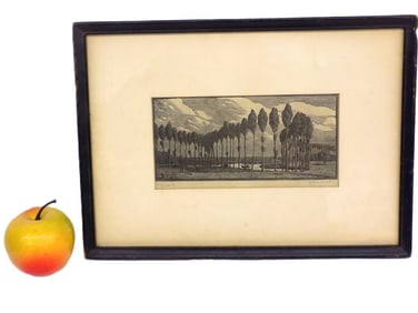 GWENDOLEN RAVERAT - POPLARS SIGNED WOODCUT PRINT