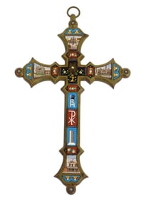 GREAT 19TH CENTURY ITALIAN MOSAIC BRONZE CROSS