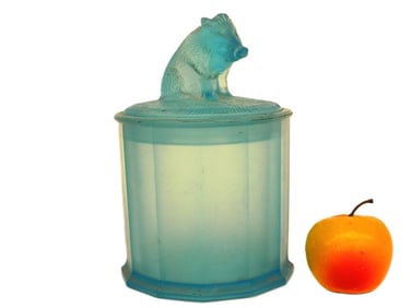 BLUE SATIN GLASS WILD BOAR TOBACCO JAR