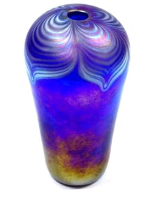 MODERN ART IRIDESCENT PURPLE VASE SIGNED OBG