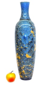 TALL WAYNE BARRON BLUE CRYSTALLINE ART STUDIO VASE