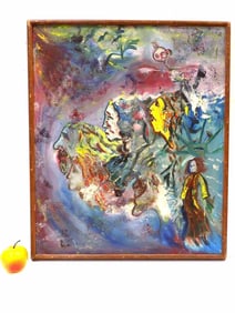 SURREALIST FIGURES PAINTING SIGNED ILLEGIBLY