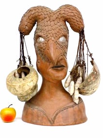 JOSEPH KURHAJEC - DOUBE SIDED LIFE SIZE JESTER FOLK ART BUST