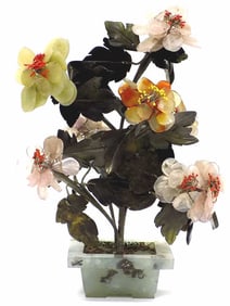 CHINESE JADE BLOSSOM TREE WITH JADEITE PLANTER