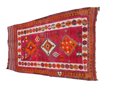 ORIENTAL RED KILIM ROOM SIZE RUG 5 FEET X 9 FEET