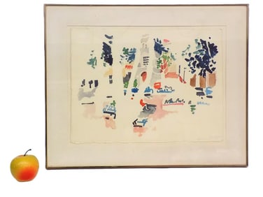 MIDCENTURY ABSTRACT LITHOGRAPH ILLEGIBLY SIGNED