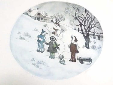 GREENE - WINTER SNOWMAN ARTIST PROOF ETCHING