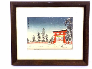 JAPANESE WINTER SCENE SIGNED LITHOGRAPH