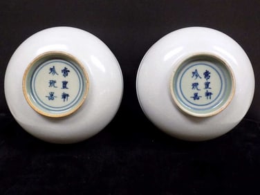 PAIR CHINESE WHITE SIGNED PALACE BOWLS