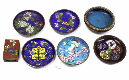 CHINESE CLOSONNE OPIUM TRAYS W/ MATCH BOX HOLDER