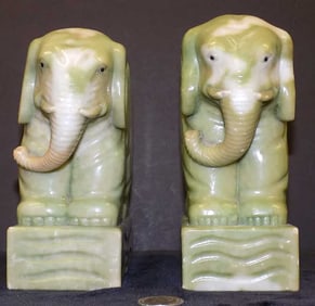 AMAZING PAIR OF CHINESE CARVED JADE ELEPHANTS 10 LBS