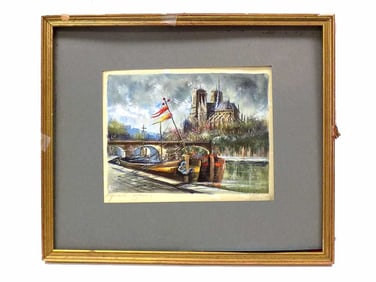 NOTRE DAME SIGNED WATERCOLOR PAINTING