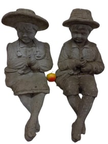 BIG VICTORIAN SEATED BOY AND GIRL CEMENT STATUES