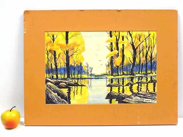 GEORGE ELVIN - AUTUMN LAKE WATERCOLOR