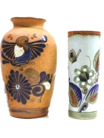 MIDCENTURY FLORAL DECORATED POTTERY VASES