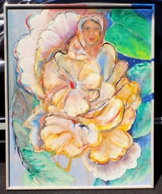 HUGE MIDCENTURY SURREALIST FLOWER CHILD PAINTING