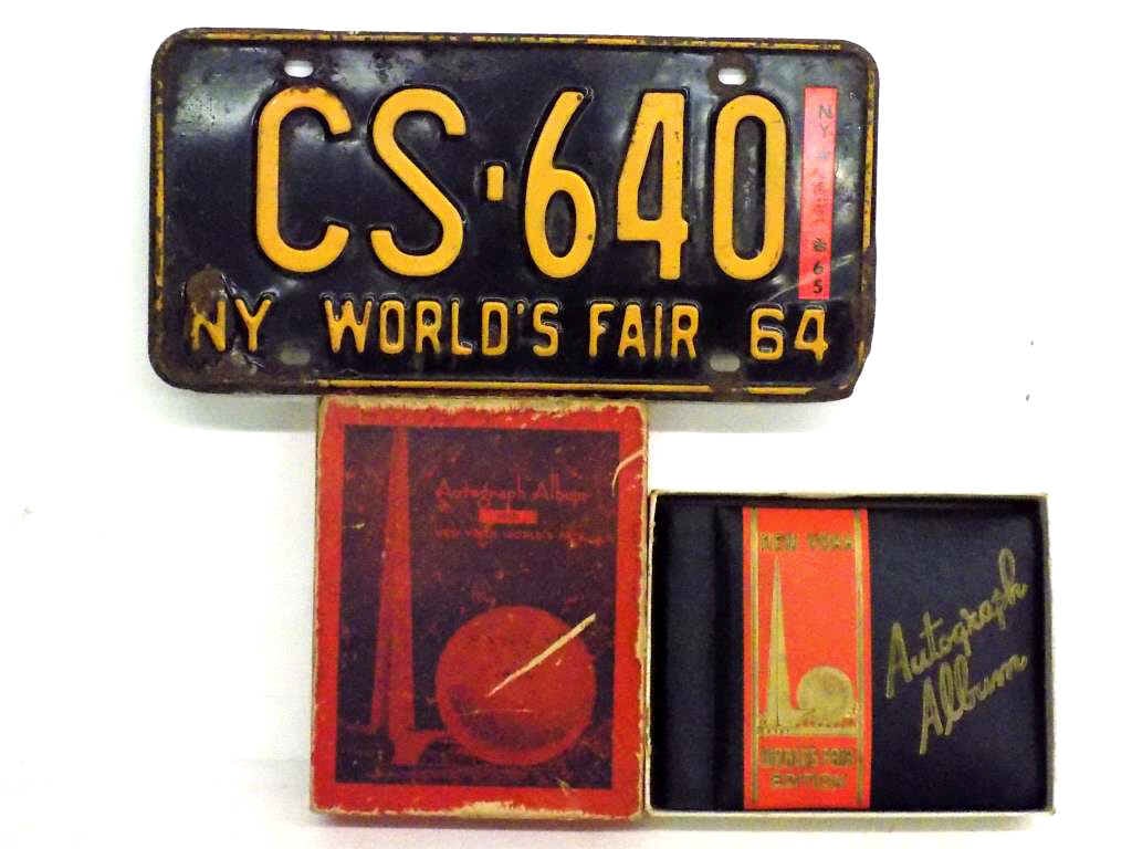 NY WORLD'S FAIR AUTOGRAPH BOOK & LICENSE PLATE (1 of 2)