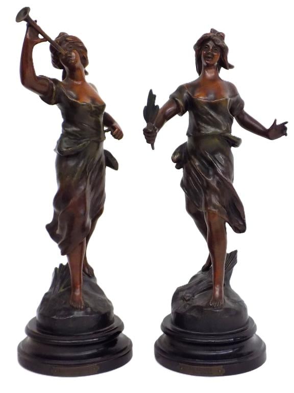 VICTORIAN MAIDEN FAME & SUCCESS BRONZED STATUES (1 of 8)
