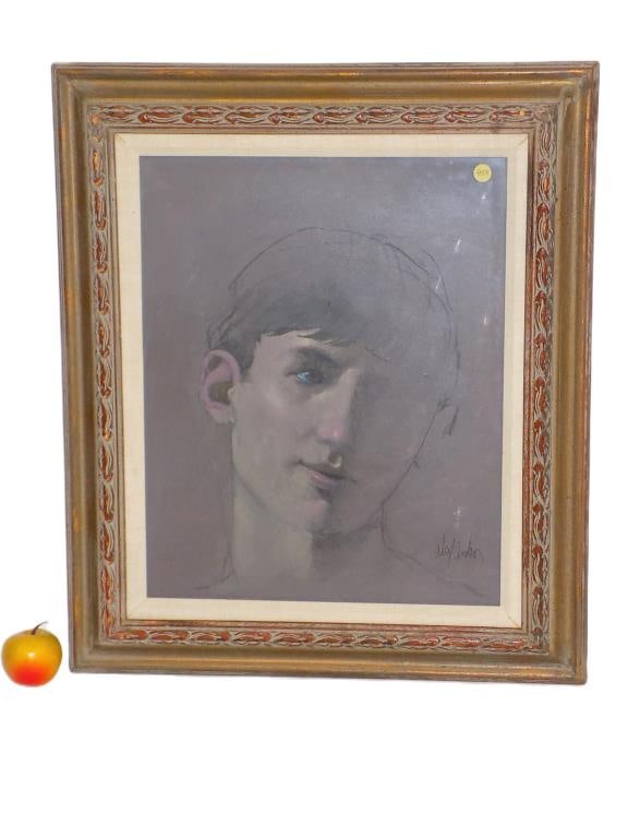 FRANKLIN ALEXANDER - YOUNG BOY PAINTING: Franklin Alexander American New York 1925-2007 - Realist Young Boy Painting. Acrylic on Board. Signed Lower Right. Large Ornate Sculpted 23.50" x 27.50" Frame. Provenance: Butwell Estate Hyde Park New