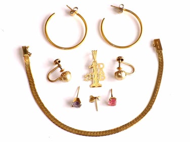 ASSORTED YELLOW GOLD JEWELRY LOT MOSTLY 14K