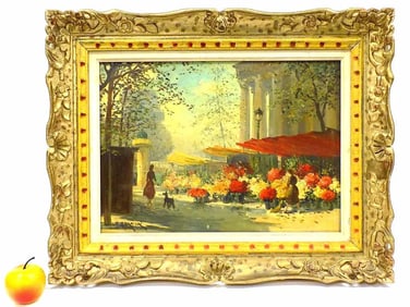 GEORGES GERBIER - PARIS FLOWER MARKET PAINTING