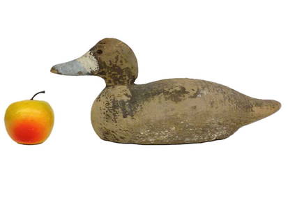 HUDSON RIVER VALLEY RUSTIC FOLK ART DUCK DECOY: Primitive Folk Art Duck Decoy Wooden Carving. Hand Carved and Painted. Original Rustic and Weathered Surface. As found condition. Height 6" x Length 14" From A Hudson River Valley Estate