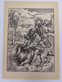 ALBRECHT DURER SAMSON'S FIGHT WITH LION WOODCUT