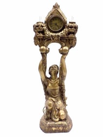 ART DECO GILT BRONZED CLOCK LAMP