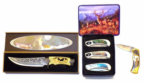 WOLVES BUCK DEER CHUCK REN INDIAN CHIEF KNIVES LOT