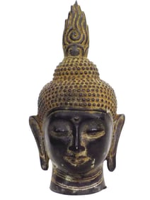 19TH CENTURY ASIAN BRONZED BUDDHA HEAD