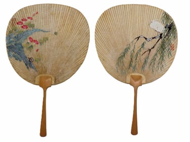ANTIQUE CHINESE BIRD & BLOSSOMS FAN PAINTINGS