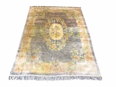 CHINESE FLORAL BROCADE SILKY RUG