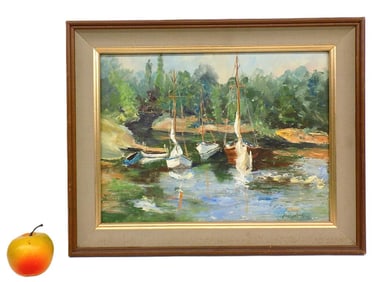 GLADYS MCKAY - BOATS AT BAY PAINTING
