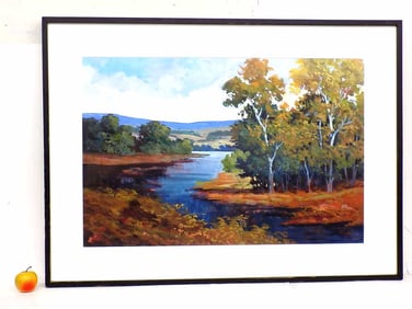 TIM JOHNSON - LARGE RIVER BEND LANDSCAPE PAINTING