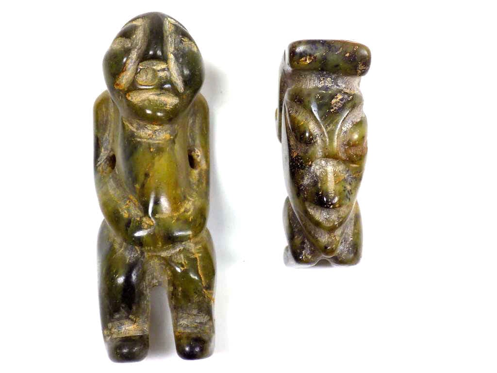 ANCIENT GOD FORM JADE CARVINGS: Ancient God Form Jade Burial Carvings. Tallest 2.50"