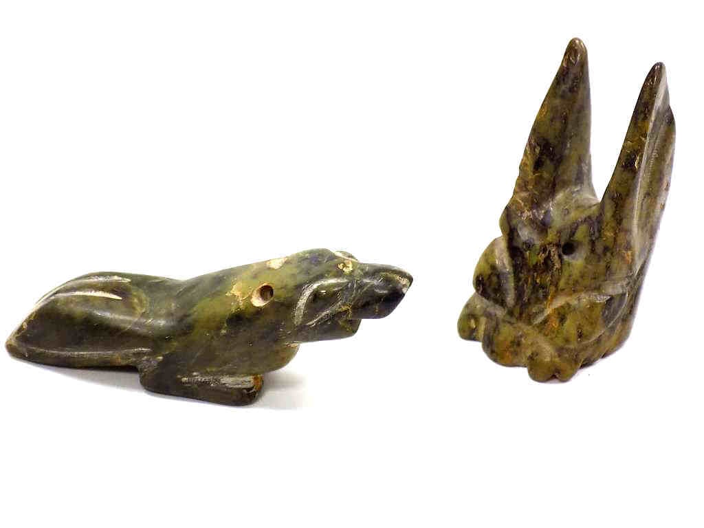 ANCIENT ZOOMORPHIC FORM JADE CARVINGS: Ancient Zoomorphic Form Jade Burial Carvings. Tallest 2 3/4"