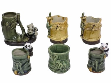 VINTAGE GROUP OF MCCOY POTTERY VASES FROGS PANDAS