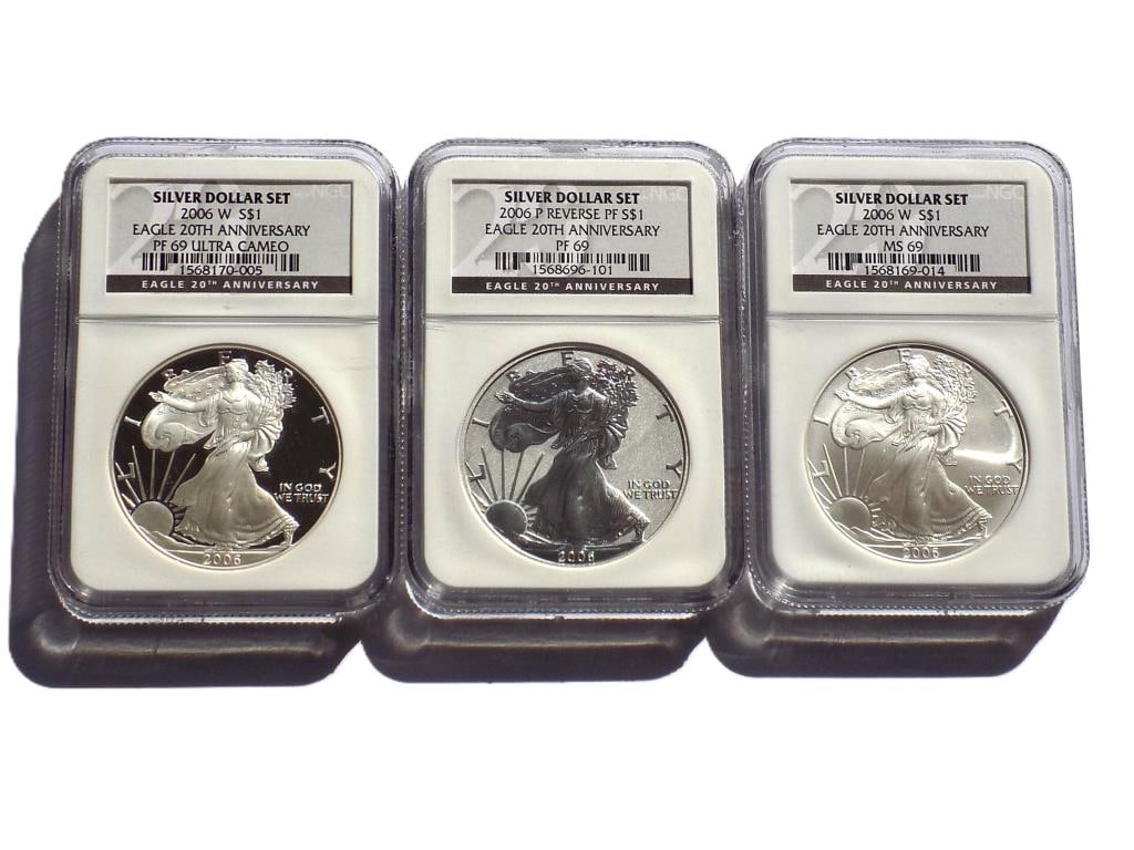 2006 SILVER DOLLAR SET EAGLE ANNIVERSARY MS 69 (1 of 4)
