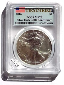 US MINT 2016 SILVER EAGLE 30TH ANNIVERSARY MS70