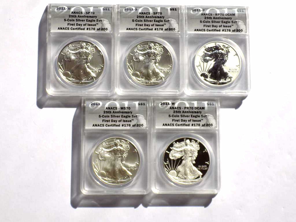 US MINT 2011 25TH ANNIVERSARY SILVER EAGLES SP70 (1 of 7)