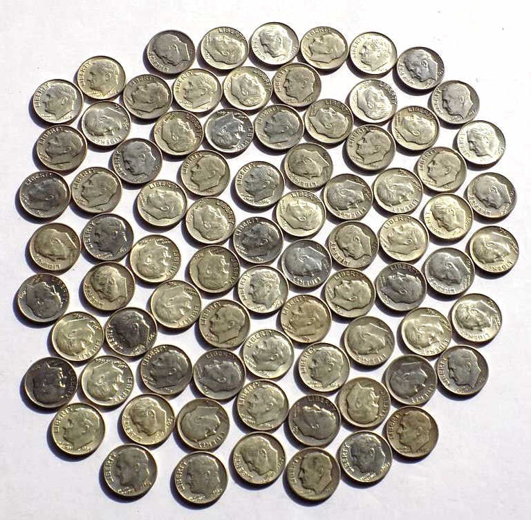 ASSORTED US MINT FDR SILVER DIMES LOT OF 79 COINS (1 of 2)