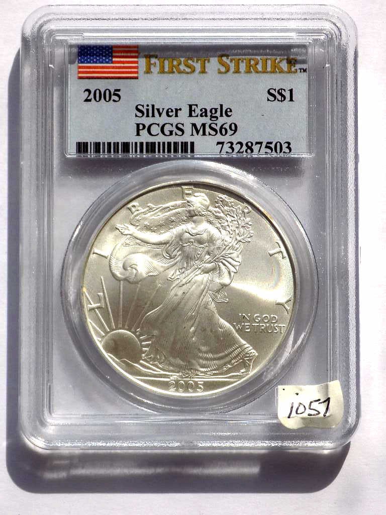 US MINT 2005 FIRST STRIKE SILVER EAGLE PCGS MS 69 (1 of 3)