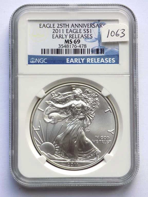 US MINT 2011 EARLY RELEASE SILVER EAGLE NGC MS 69 (1 of 4)